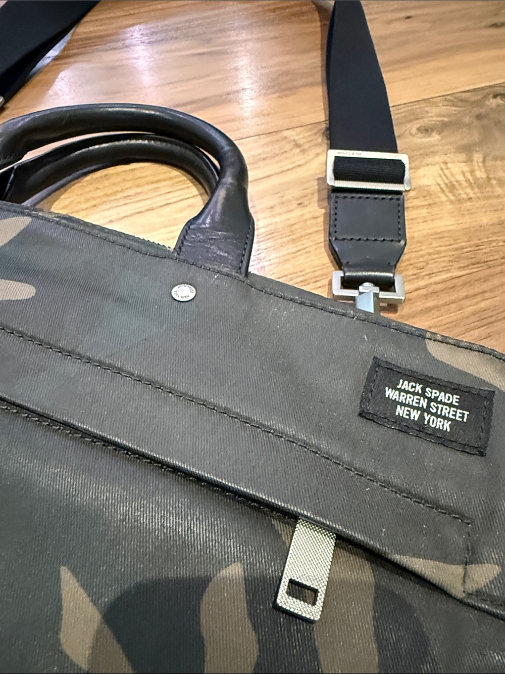 Jack Spade Olive Camo Canvas Laptop Briefcase with Black Trim